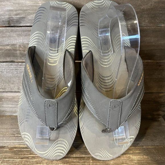 Mens Merrell Comfort Gray Casual Walking Sandals Flip Flops Size 9 M GUC - Picture 3 of 6